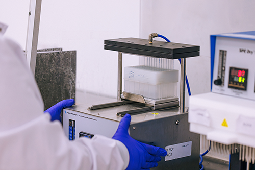 Scientist coducting a hair drug test